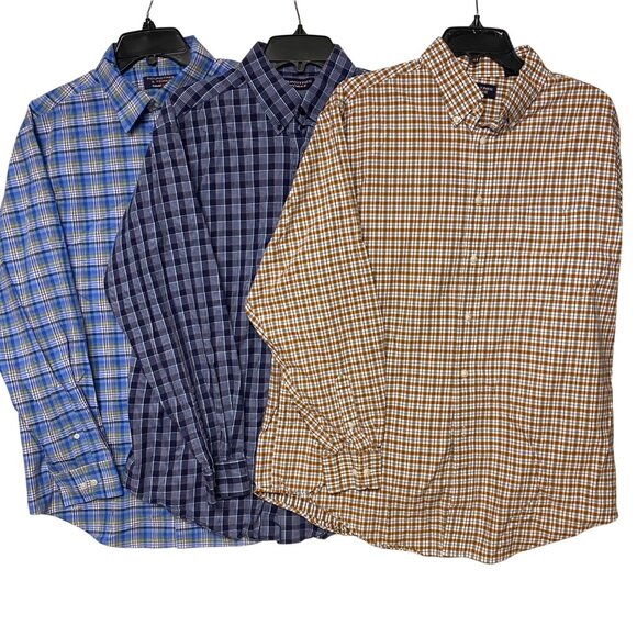 Roundtree & Yorke Mens Long Sleeve Button-Down Plaid Shirts 3 Pack L - Picture 4 of 11